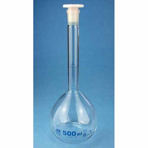 BRAND™ Fiole jaugée en verre borosilicaté de classe A BLAUBRAND™ avec  bouchon en polypropylène et certificat